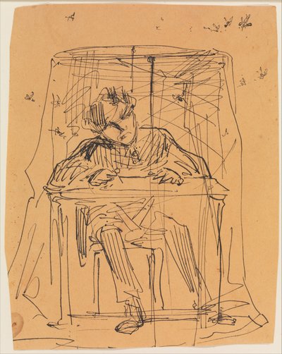 Mann am Tisch unter einem Moskitonetz (aus Skizzenbuch) autorstwa James McNeill Whistler