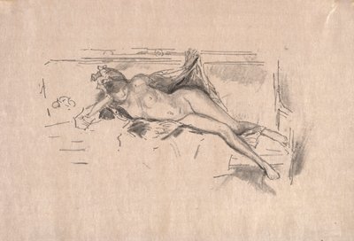 Naga modelka w pozycji leżącej autorstwa James McNeill Whistler