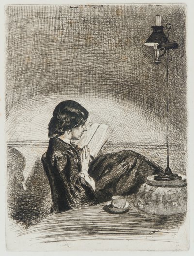 Czytanie przez Lamplight autorstwa James Abbott McNeill Whistler