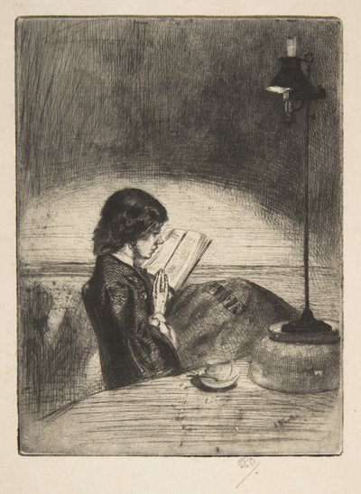Czytanie przy świetle lampy autorstwa James McNeill Whistler