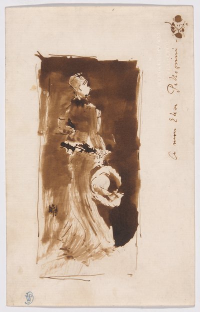 Szkic na podstawie "Aranżacja w brązie i czerni: Portret panny Rosy Corder" autorstwa James McNeill Whistler