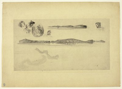 Szkice na płycie pomiarowej wybrzeża autorstwa James Abbott McNeill Whistler