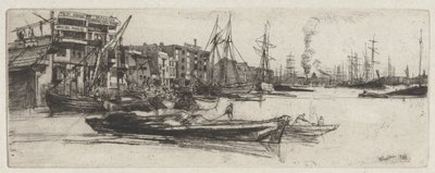 Thames Warehouse, z zestawu Tamizy (seria szesnastu rycin przedstawiających sceny nad Tamizą i inne tematy) autorstwa James Abbott McNeill Whistler