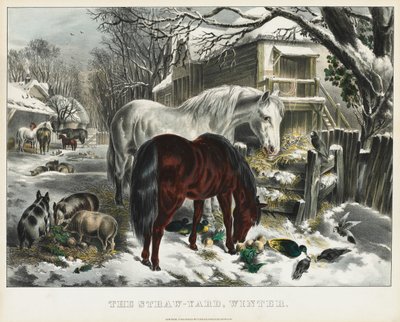 Podwórze słomy, zima, 1800 rok. autorstwa James Merritt Ives