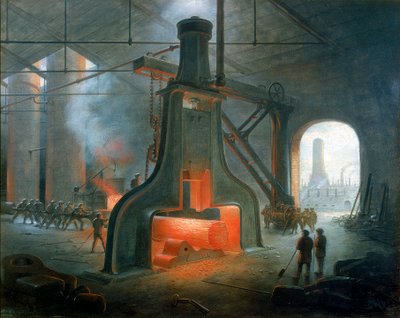 Młot parowy Jamesa Nasmytha wzniesiony w jego odlewni niedaleko Manchesteru w 1832 r. autorstwa James Nasmyth
