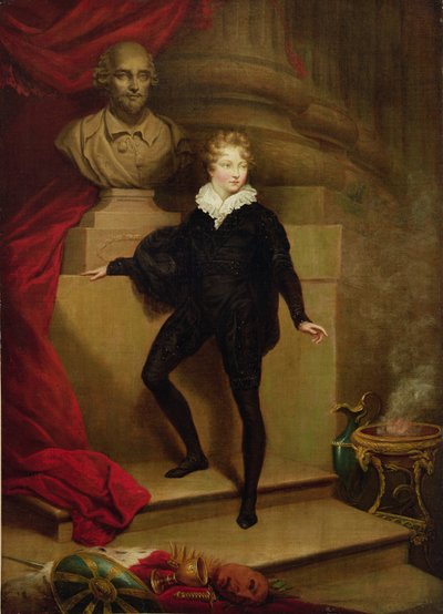 Mistrz Betty jako Hamlet przed popiersiem Szekspira, ok. 1804-06 autorstwa James Northcote