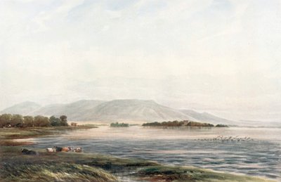 "Zamek Lochleven" (kolorowa litografia) autorstwa James Orrock