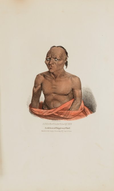 ASH-E-TAA-NA-QUET; sławny wódz Chippeway, z aborygeńskiego portfolio autorstwa James Otto Lewis