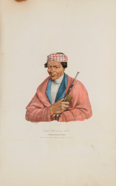 CAN-NO-SA-QUA; Wódz Pottowattomie, z Portfolio Aborygenów autorstwa James Otto Lewis