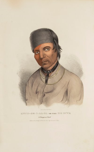 KITCH-EE-I-AA-BA lub Wielki Buck; Wódz Chippewa, z aborygeńskiego portfolio autorstwa James Otto Lewis