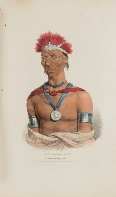 MAUCK-COOMAUN; sławny wódz Ioway, z aborygeńskiego portfolio autorstwa James Otto Lewis