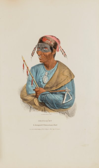 ME-NO-QUET; Wybitny wódz Pottowattomie, z Portfolio Aborygenów autorstwa James Otto Lewis