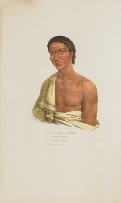 O-HYA-WA-NIM-CE-KEE lub Żółty Grzmot; Wódz Chippeway, z Portfolio Aborygenów autorstwa James Otto Lewis