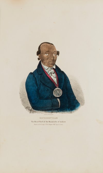 RICHARDVILLE; Wódz plemienia Indian Miami, z "The Aboriginal Portfolio". autorstwa James Otto Lewis
