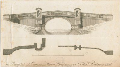 Weston-under-Lizard - Most przy wejściu do Weston Park: grawerowanie, nd [c 1765-1770] autorstwa James Paine