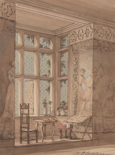 Pokój obwieszony gobelinem w gotyckiej rezydencji autorstwa James Pattison Cockburn