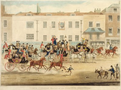 Poczta Północnego Kraju w The Peacock, Islington, 1838 r autorstwa James Pollard