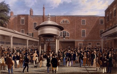 Settling Day at Tattersalls, grafika Charlesa Hunta, 1836 (akwatinta) autorstwa James Pollard