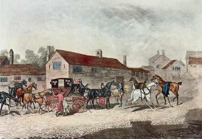 Pocztowy trener zmieniający konie, grawerowany przez R. Havell, 1815 autorstwa James Pollard