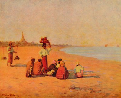 Nad brzegiem Irrawaddy - Czekając na parowiec, 1913 autorstwa James Raeburn Middleton