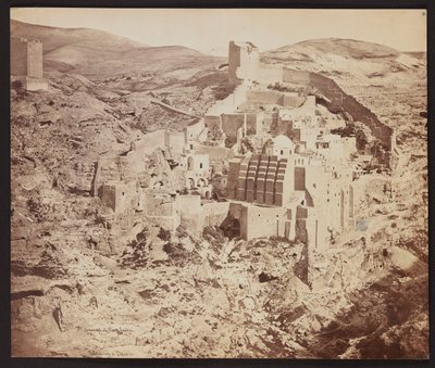 „Klasztor Mar Saba. 1857” [Wielka Ławra św. Saby, znana w języku arabskim jako Mar Saba - prawosławny klasztor leżący w dolinie Cedron na Zachodnim Brzegu Jordanu, na wschód od Betlejem] autorstwa James Robertson