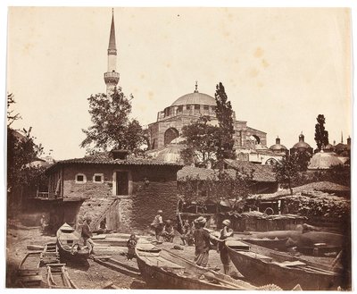 „Schody w Tophannie” [Stambuł. Meczet z jednym minaretem] autorstwa James Robertson