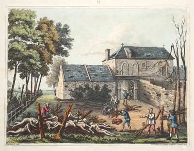 Zamek Hougoumont: pokazuje zmarłych chowanych po bitwie autorstwa James Rouse