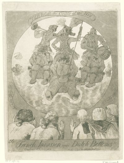 Spotprent op de Franse invasie, 1795 Francuska inwazja na holenderskie dno. Ombres Chinoises / Terror the Order of the Day (tytuł na obiekcie) autorstwa James Sayers