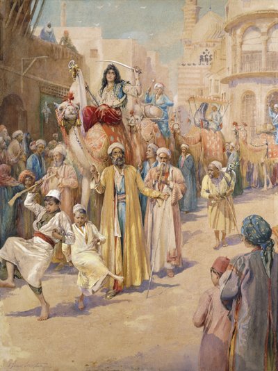 Arabska procesja ślubna przez Kair, autorstwa James Shaw Crompton