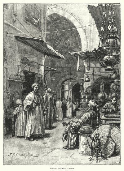Mosiądz Bazar, Kair (grawerowanie) autorstwa James Shaw Crompton