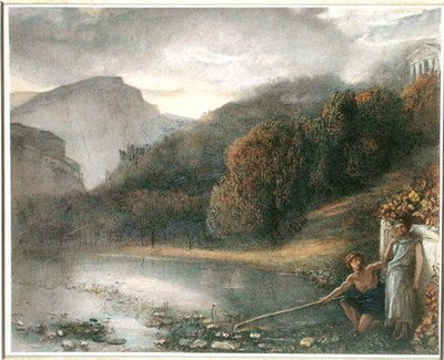 Pejzaż ze świątynią i figurami pasterskimi (akwarela na papierze) autorstwa James Smetham
