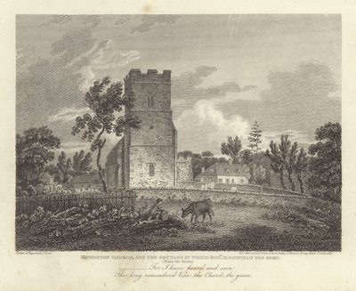 Robert Bloomfield, poeta: Honington Church i domek, w którym urodził się Robert Bloomfield (grafika) autorstwa James Storer