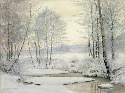 Zimowy zachód słońca (wc na papierze) autorstwa James Thomas Watts