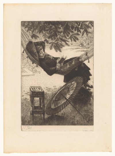 Młoda kobieta czyta w hamaku autorstwa James Tissot