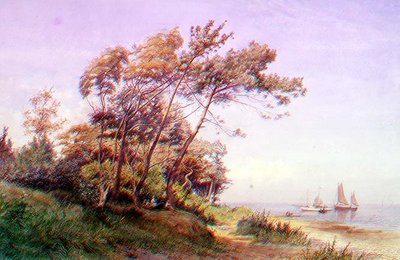Piknik na Wybrzeżu, Isle of Wight, z jachtem zacumowanym na morzu pod banderą Royal Yacht Squadron autorstwa James Waite