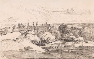 Zamek Lea znad lasu, 1814 (pióro i czarny tusz na papierze) autorstwa James Ward