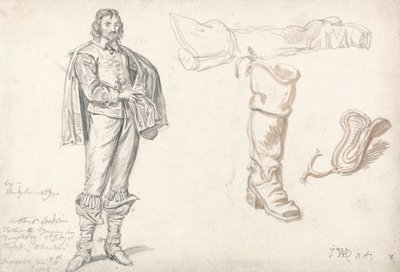 Studia postaci stojącej i buta, 1825 (grafit i sepia na papierze) autorstwa James Ward