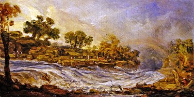 Rapids nad Falls of the Clyde, Lanarkshire (olej na panelu) autorstwa James Ward
