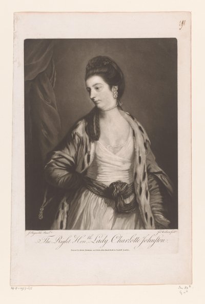 Portret van Charlotte Johnstone Właściwy Honble. Lady Charlotte Johnston (tytuł na obiekcie) autorstwa James Watson (prentmaker)