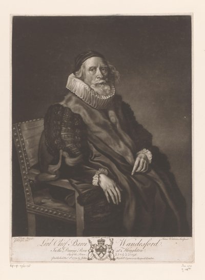 Portret van Rowlanda Wandesforda Lord Chief Baron Wandesford (tytuł na obiekcie) Schilderijen uit The Houghton Gallery (tytuł serii) Galeria Houghton (tytuł serii) autorstwa James Watson (prentmaker)