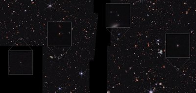 Galaktyki w polu CEERS (zdjęcie wykonane kamerą NIRCam) autorstwa James Webb Space Telescope (NASA)
