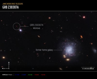 Kilonova i obraz kompasu galaktyki macierzystej autorstwa James Webb Space Telescope (NASA)