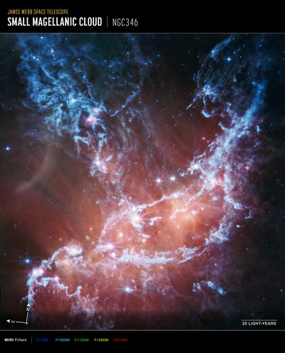 NGC 346 (obraz kompasu MIRI) autorstwa James Webb Space Telescope (NASA)