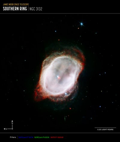 Gaz Mgławicy Pierścień Południowy (kompas obrazu NIRCam i MIRI) autorstwa James Webb Space Telescope (NASA)
