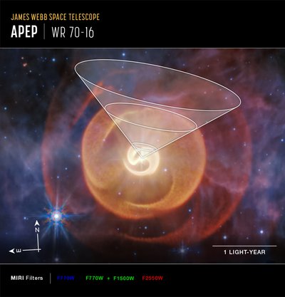 Wolf-Rayet Apep (zdjęcie wykonane przez instrument MIRI Compass) autorstwa James Webb Space Telescope (NASA)