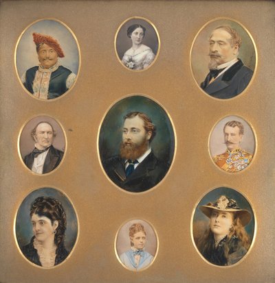 Dziewięć portretów w oryginalnym Passe-Partout, lata 80. XIX wieku. autorstwa James William Bailey