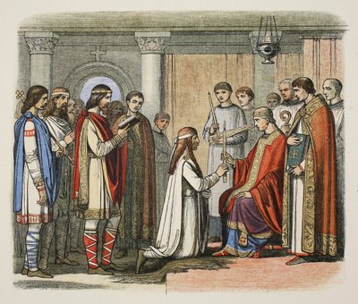 Chrzest króla Guthorma, AD 878, od A Chronicle of England BC 55 do AD 1485, wyd. Londyn autorstwa James William Edmund Doyle