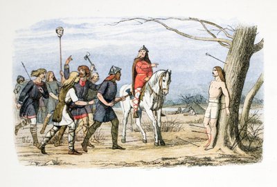 Edmund, król Anglii Wschodniej, zabity przez Duńczyków, 20 listopada 869 AD, z A Chronicle of England BC 55 do AD 1485, pub. London, 1863. autorstwa James William Edmund Doyle