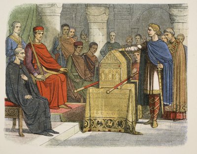Harold II przysięga wierność księciu Wilhelmowi Normandii autorstwa James William Edmund Doyle