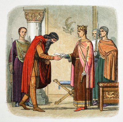 Henryk II z Anglii upoważnia Dermota MacMorrougha do ściągania sił, 1170 1864 autorstwa James William Edmund Doyle